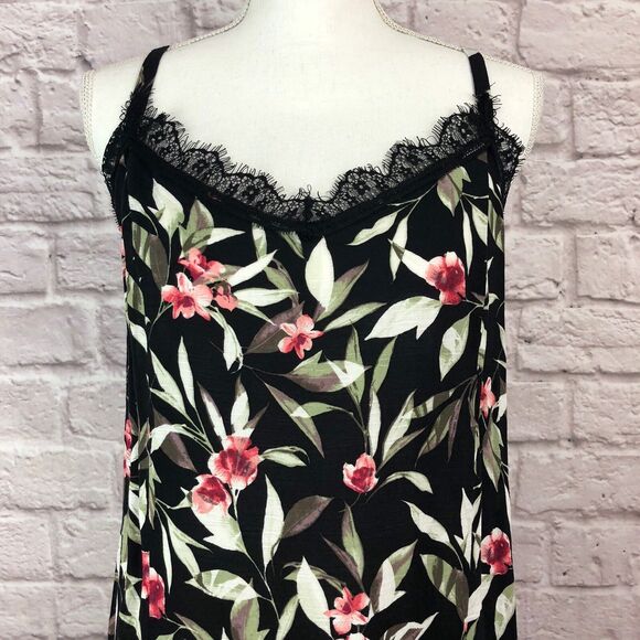 Bobeau Size XL Black Floral Print Lace Trim Slip Dress NWT - Picture 4 of 9